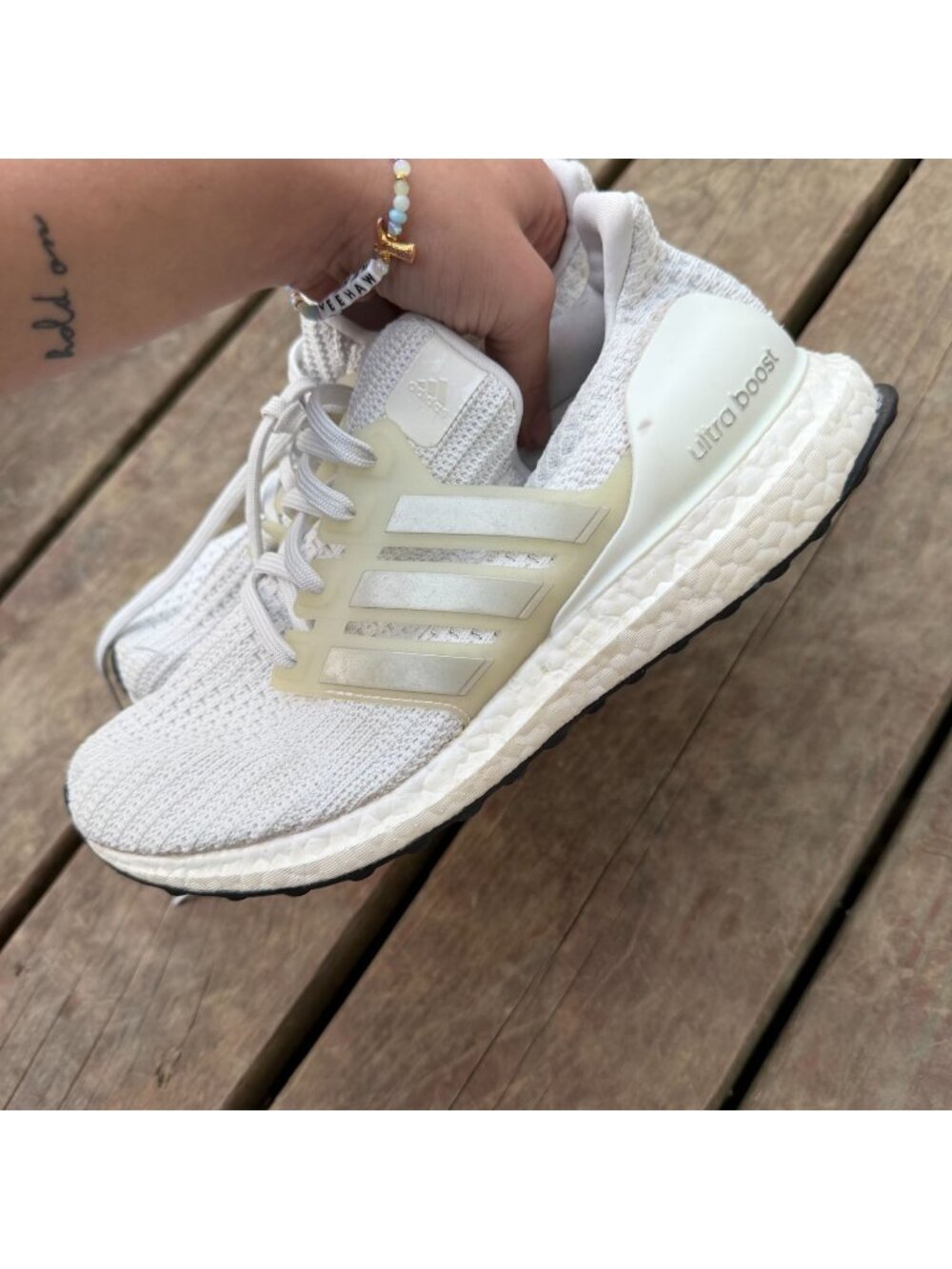 Adidas Ultraboost 20 White Running Shoes Size 8.5 Mens Made In Vietnam Knit Uppe
